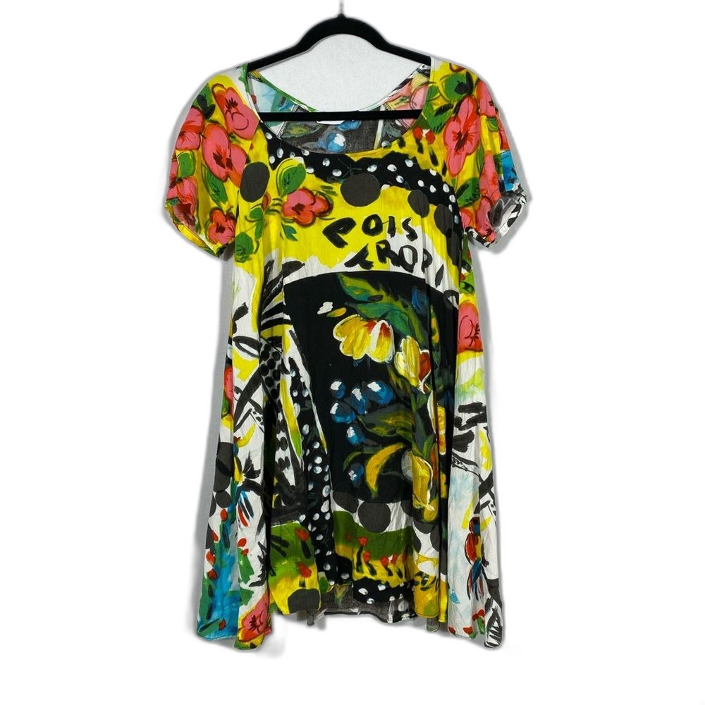 Jams World colorful tropical graphic print babydoll mini dress size medium